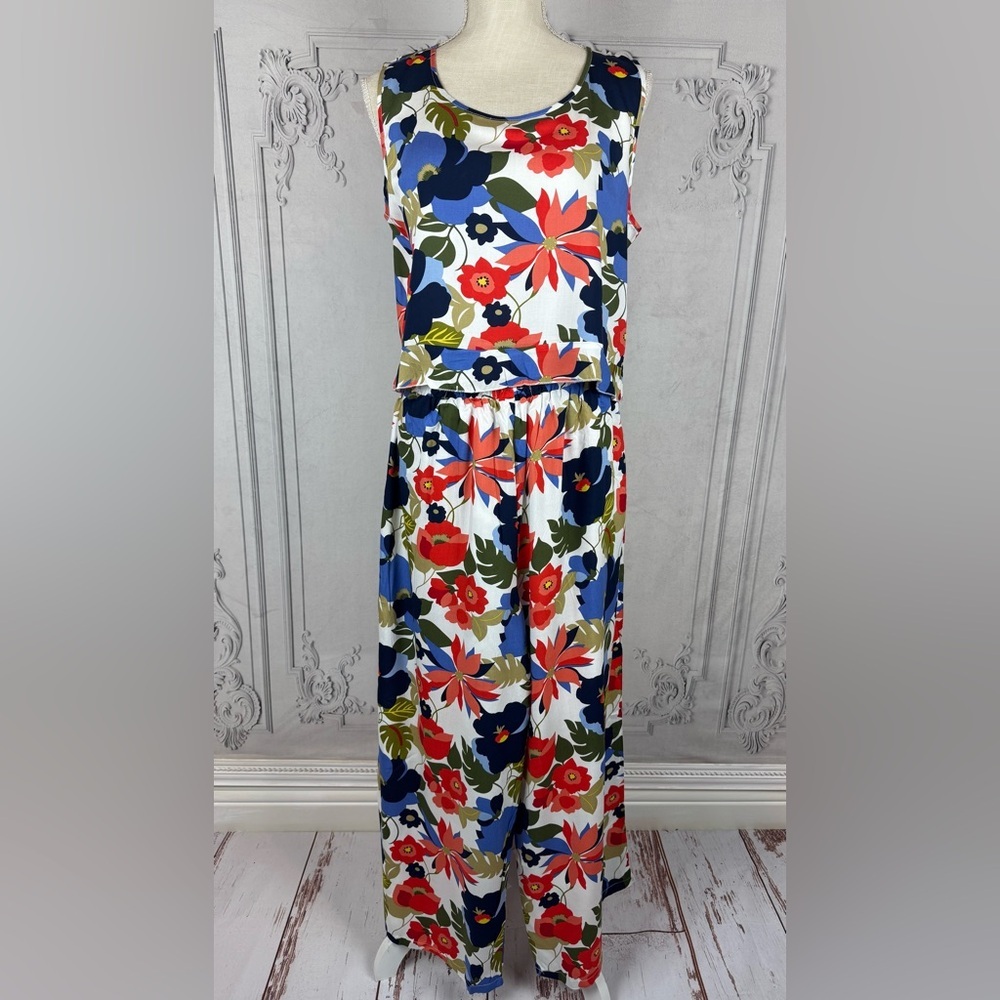 Casual Floral Print Sleeveless Loose Top and Matching Wide Leg Pants Trousers - Picture 6 of 14